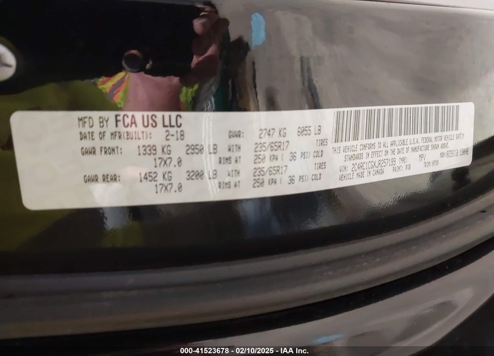 2018 CHRYSLER PACIFICA VIN: 2C4RC1CGXJR257199