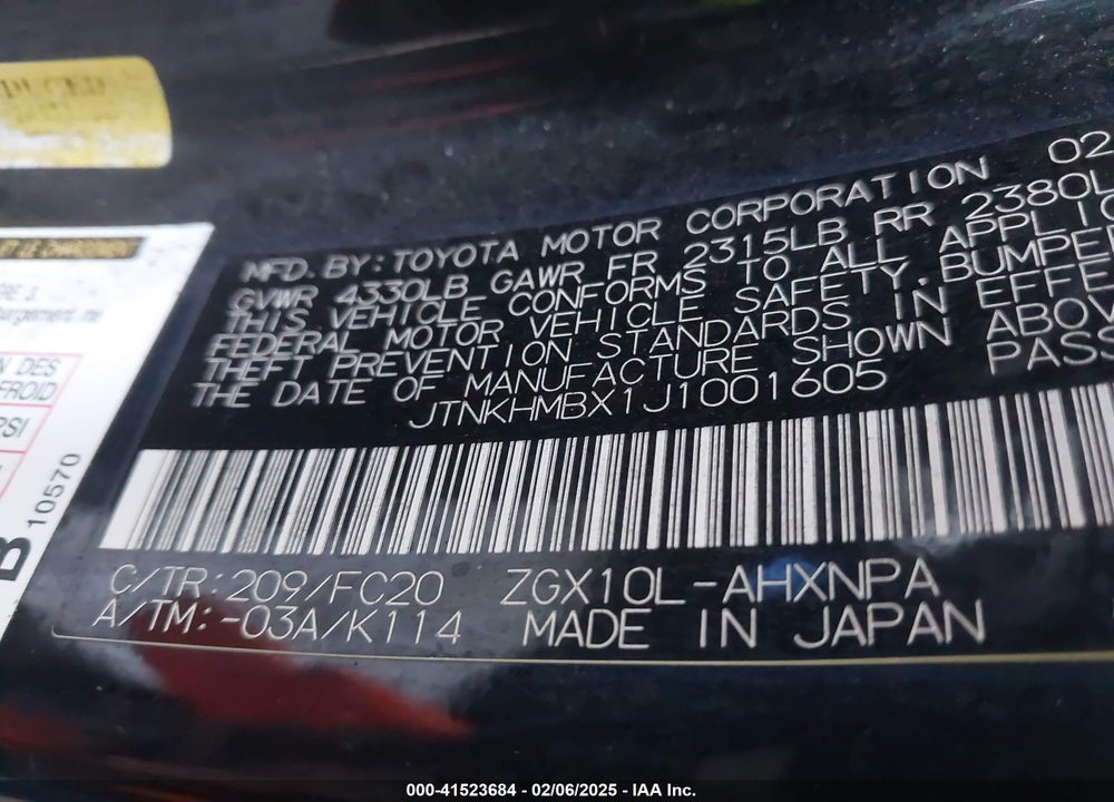 2018 TOYOTA C-HR VIN: JTNKHMBX1J1001605