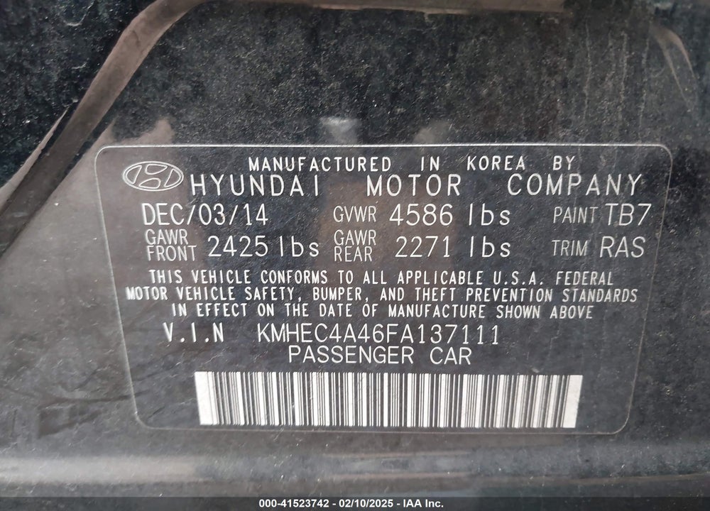 2015 HYUNDAI SONATA HYBRID VIN: KMHEC4A46FA137111