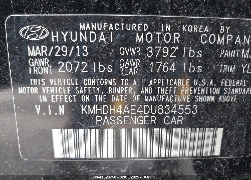 2013 HYUNDAI ELANTRA VIN: KMHDH4AE4DU834553