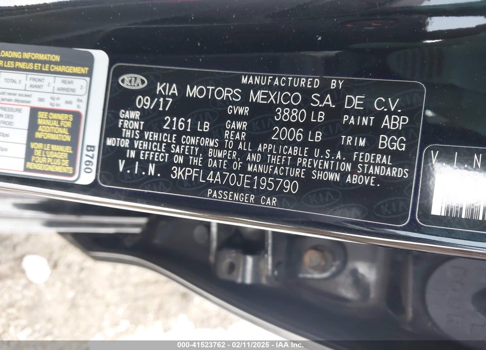 2018 KIA FORTE VIN: 3KPFL4A70JE195790