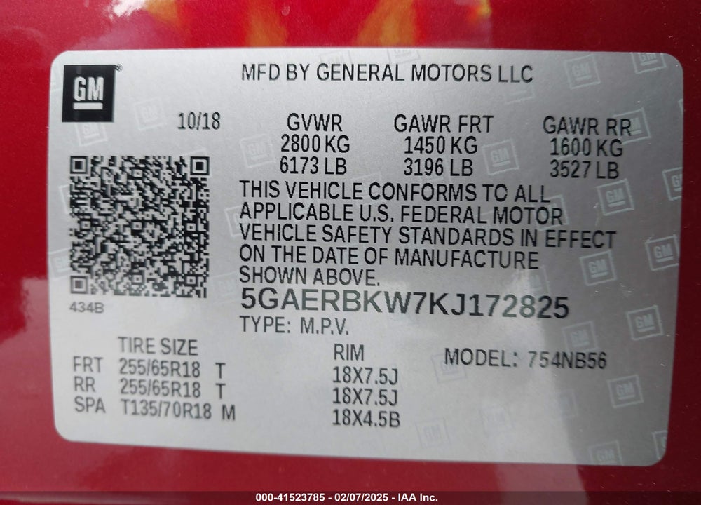 2019 BUICK ENCLAVE FWD ESSENCE VIN: 5GAERBKW7KJ172825