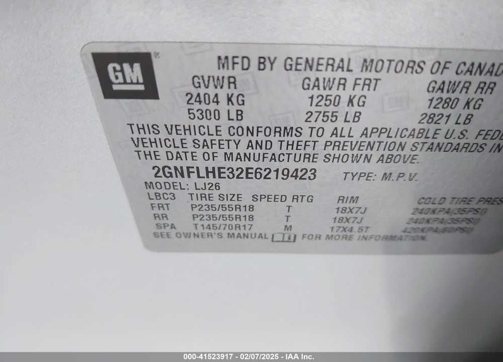 2014 CHEVROLET EQUINOX LTZ VIN: 2GNFLHE32E6219423