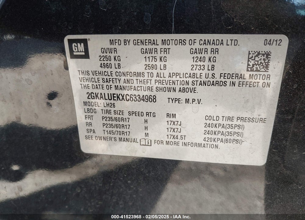 2012 GMC TERRAIN SLT-1 VIN: 2GKALUEKXC6334968