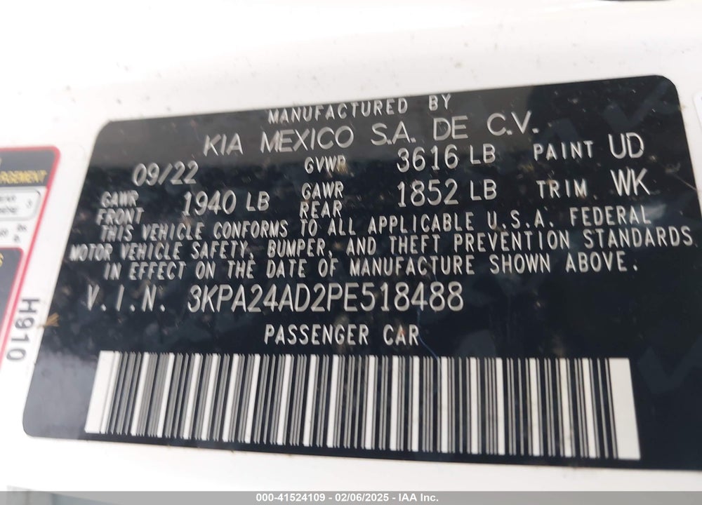 2023 KIA RIO VIN: 3KPA24AD2PE518488