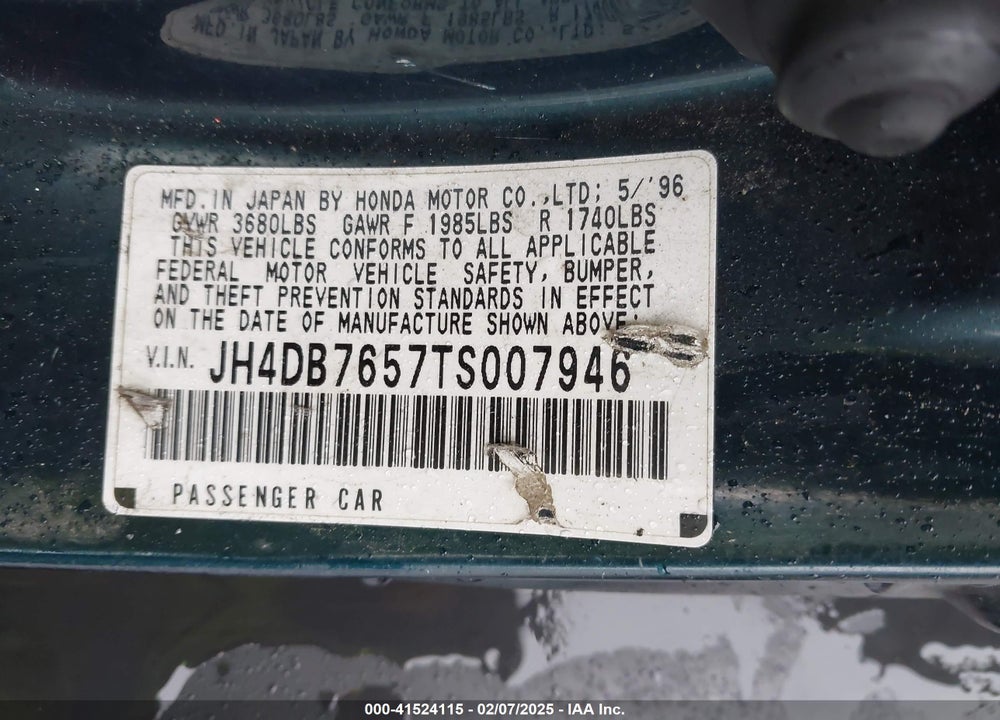 1996 ACURA INTEGRA LS VIN: JH4DB7657TS007946