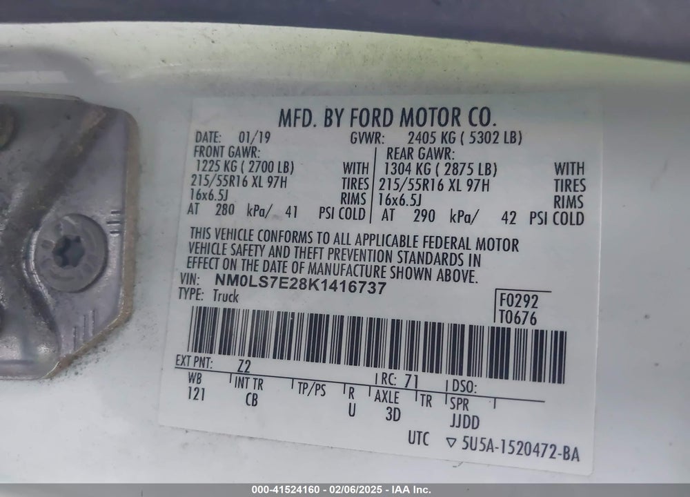 2019 FORD TRANSIT CONNECT XL VIN: NM0LS7E28K1416737