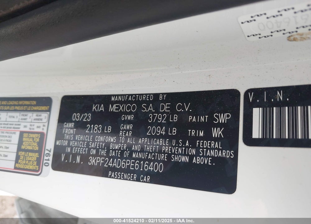 2023 KIA FORTE VIN: 3KPF24AD6PE616400