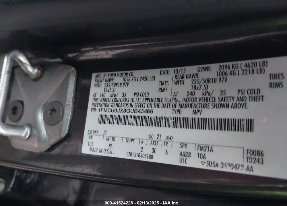 2016 FORD ESCAPE TITANIUM VIN: 1FMCU0JX8GUB43466