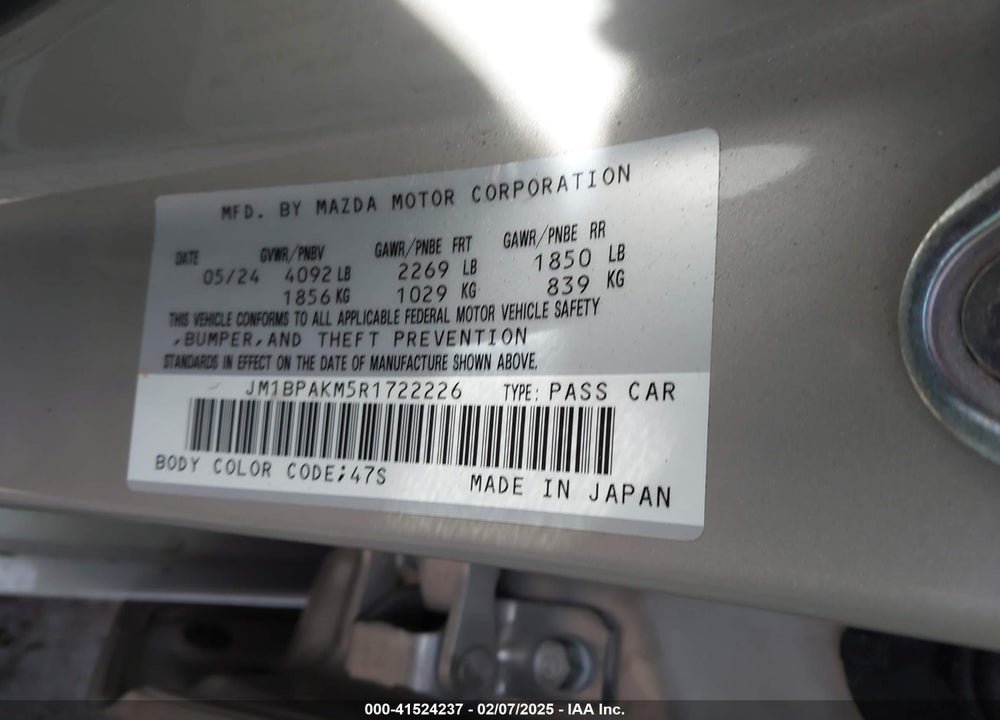 2024 MAZDA 3 2.5 S SELECT SPORT VIN: JM1BPAKM5R1722226