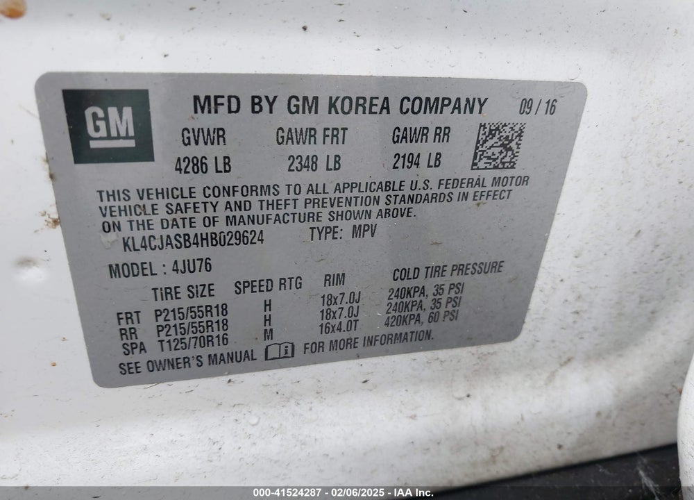 2017 BUICK ENCORE PREFERRED VIN: KL4CJASB4HB029624