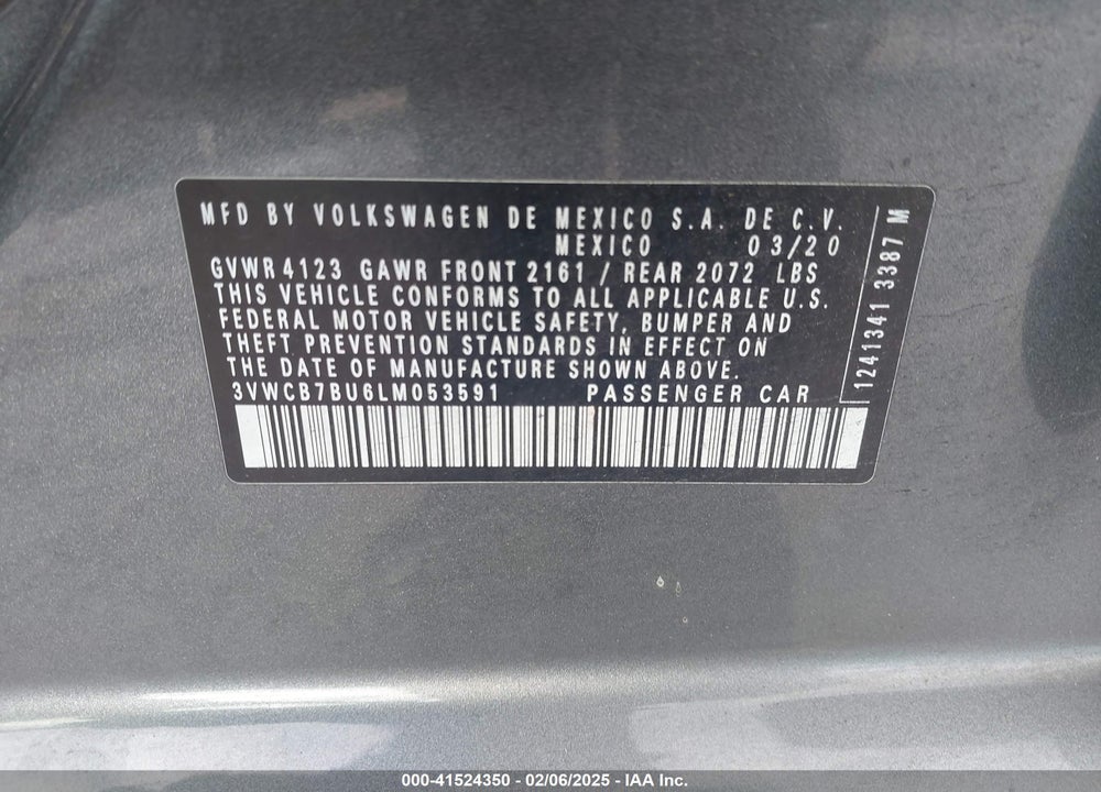 2020 VOLKSWAGEN JETTA VIN: 3VWCB7BU6LM053591