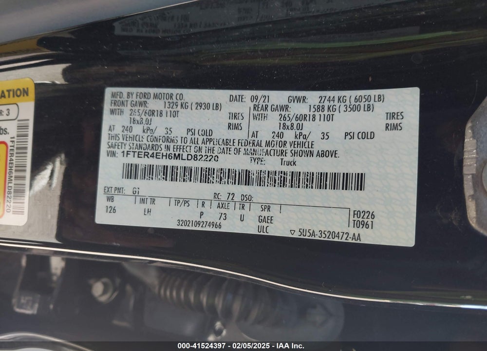 2021 FORD RANGER XLT VIN: 1FTER4EH6MLD82220