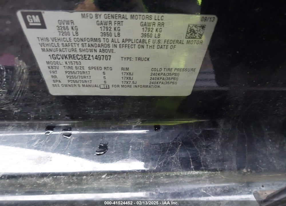 2014 CHEVROLET SILVERADO 1500 VIN: 1GCVKREC3EZ149707