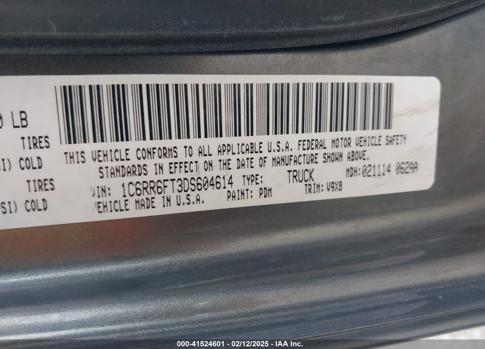 2013 RAM 1500 VIN: 1C6RR6FT3DS604614