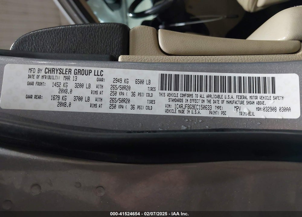 2014 JEEP GRAND CHEROKEE LIMITED VIN: 1C4RJFBG9EC150633