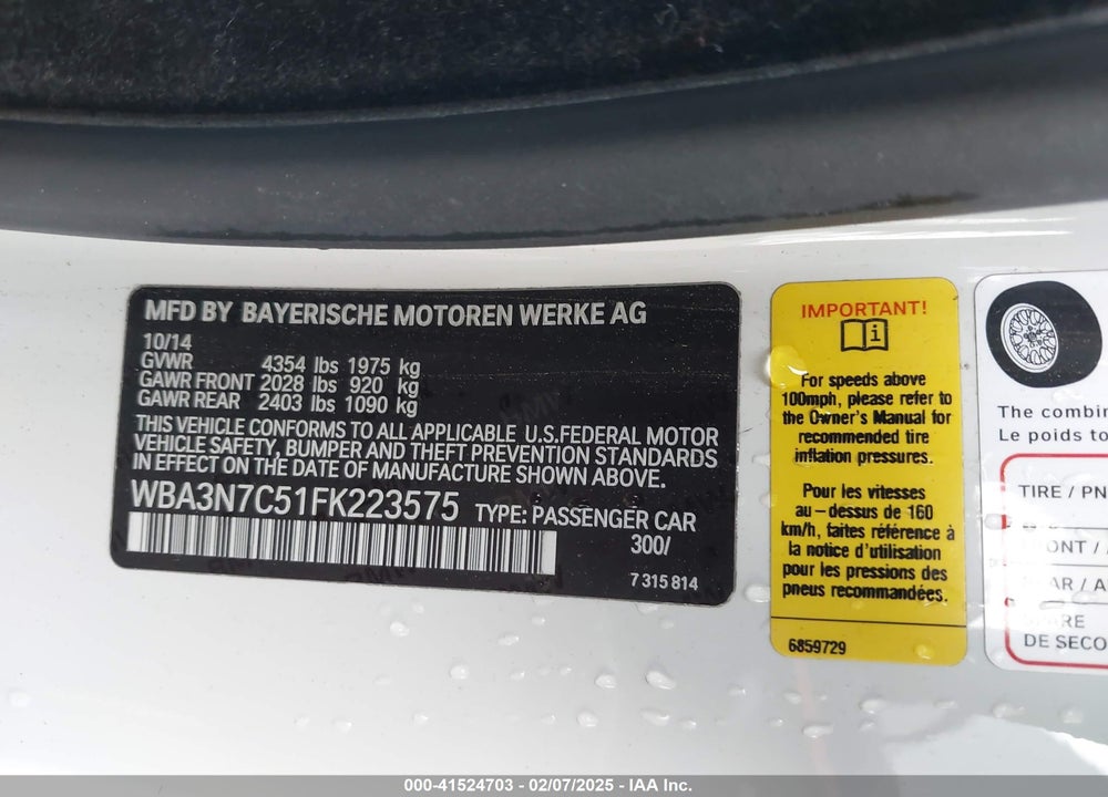 2015 BMW 428I VIN: WBA3N7C51FK223575