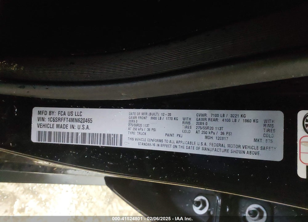 2021 RAM 1500 VIN: 1C6SRFFT4MN620465