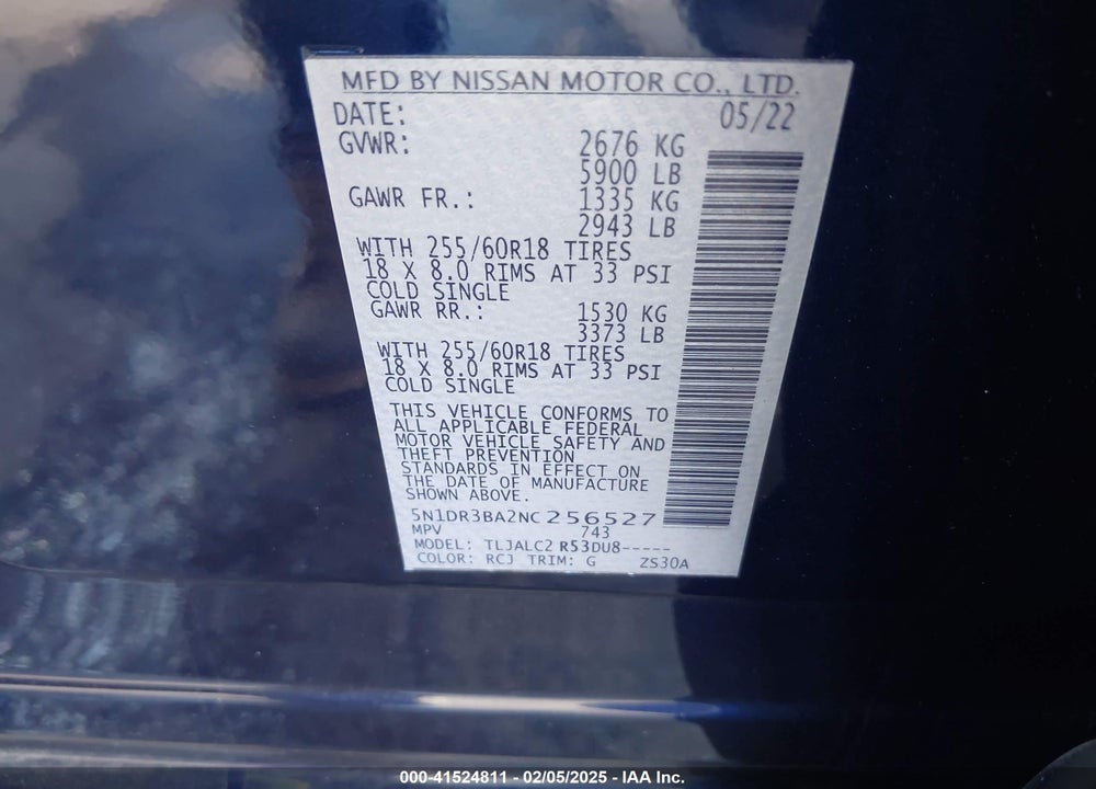 2022 NISSAN PATHFINDER SV 2WD VIN: 5N1DR3BA2NC256527