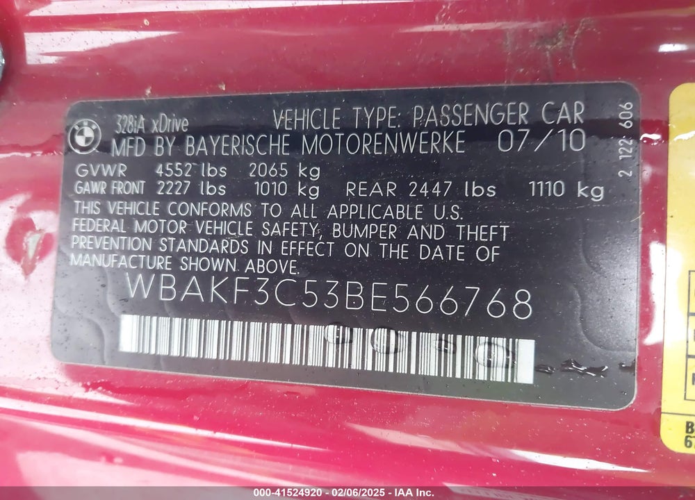 2011 BMW 328I XDRIVE VIN: WBAKF3C53BE566768