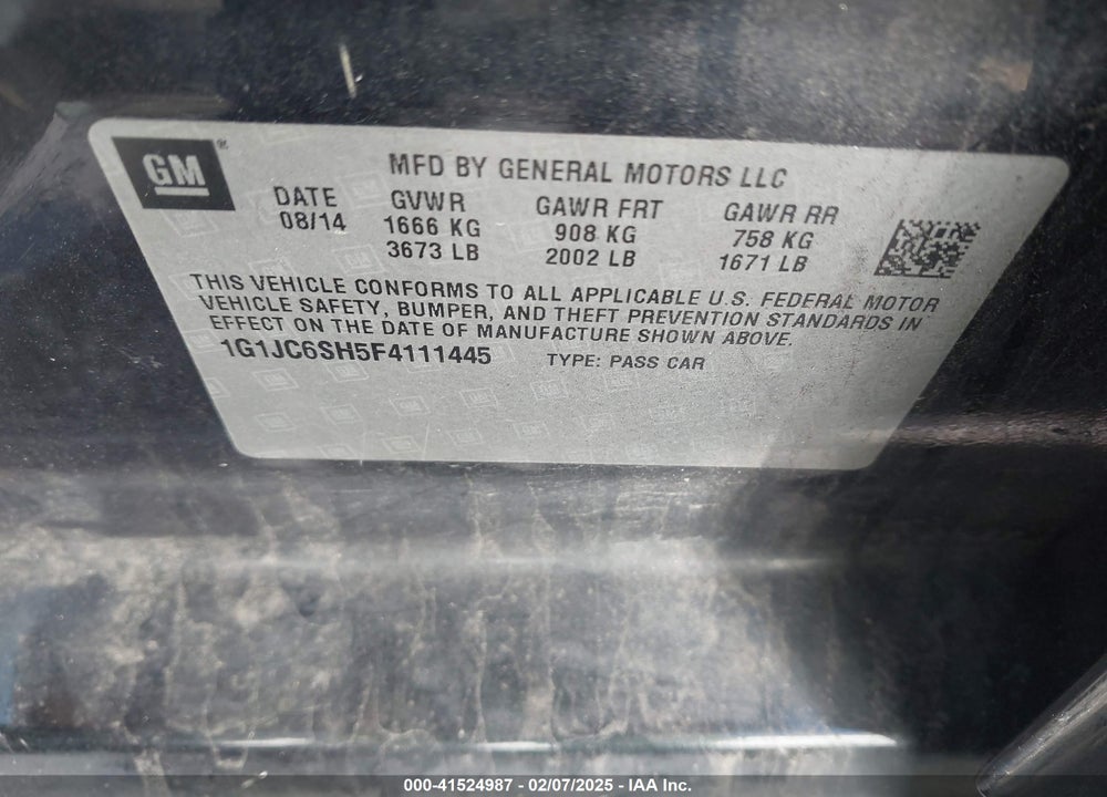 2015 CHEVROLET SONIC VIN: 1G1JC6SH5F4111445