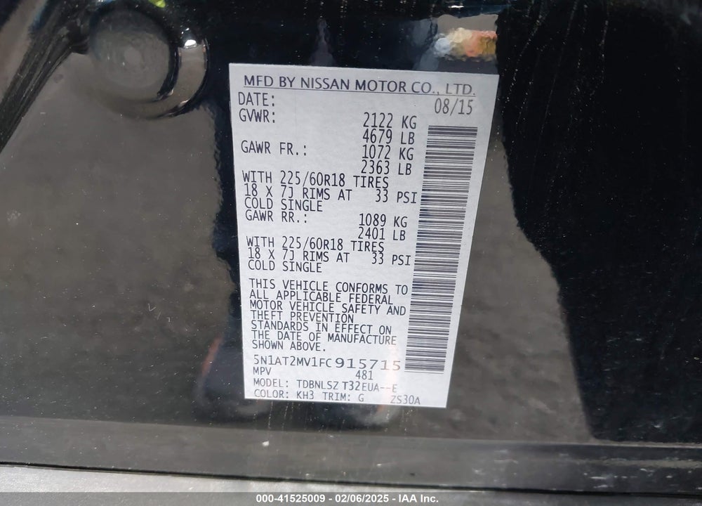 2015 NISSAN ROGUE SL VIN: 5N1AT2MV1FC915715