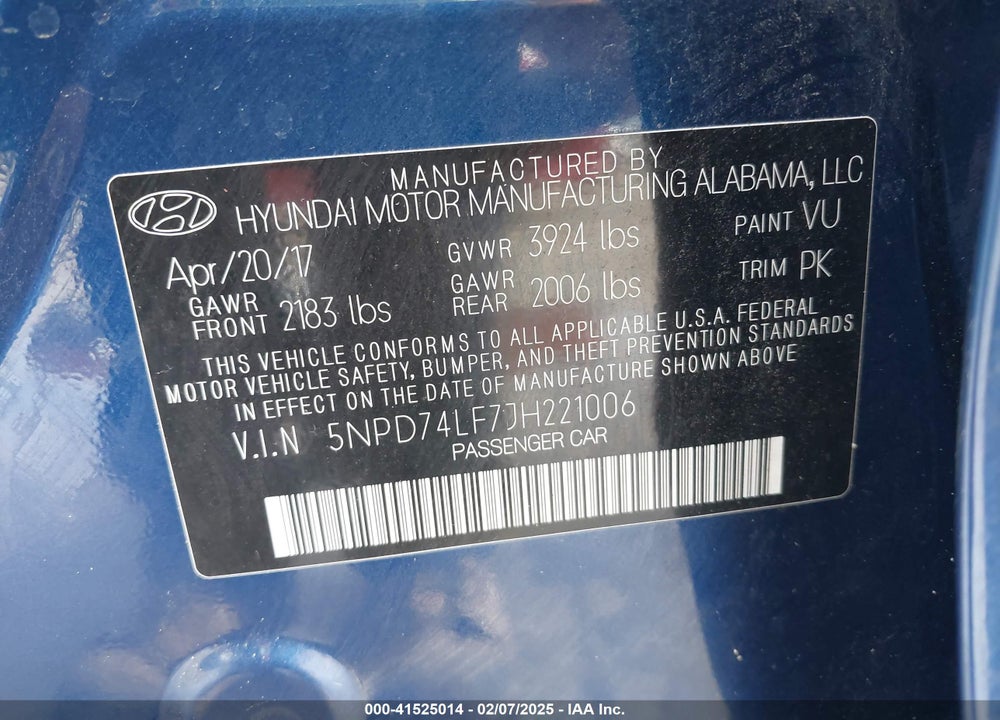 2018 HYUNDAI ELANTRA SE VIN: 5NPD74LF7JH221006
