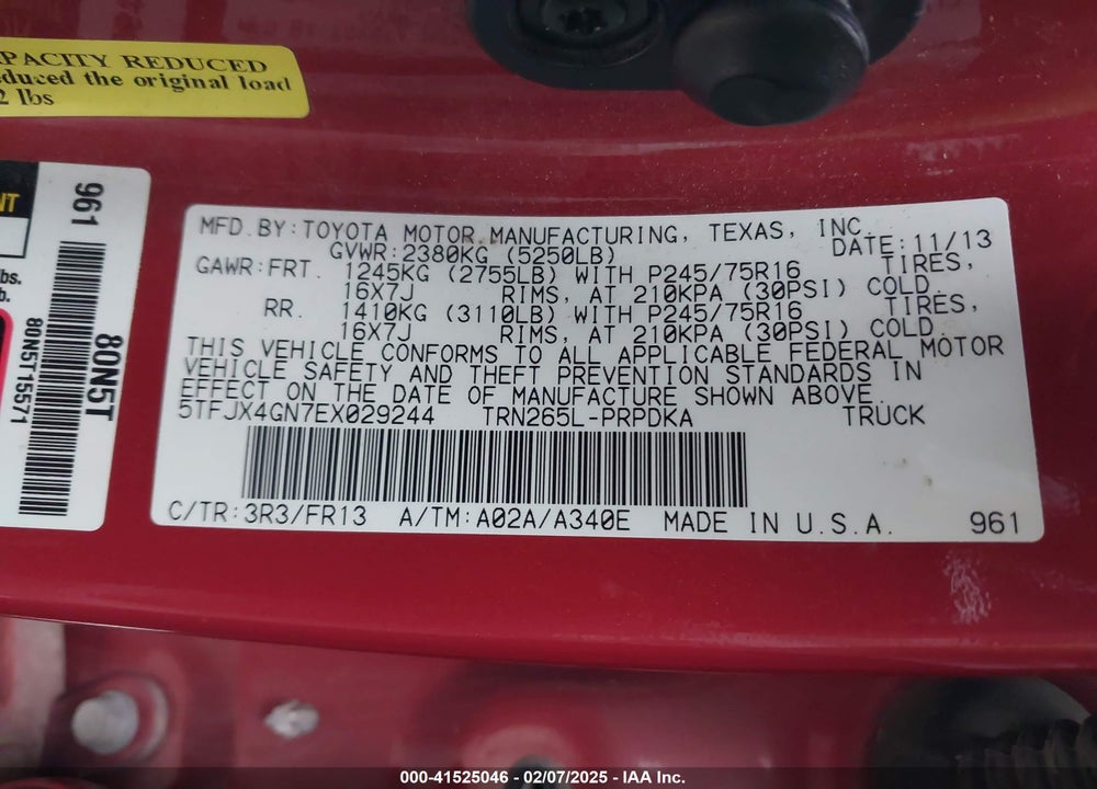 2014 TOYOTA TACOMA VIN: 5TFJX4GN7EX029244