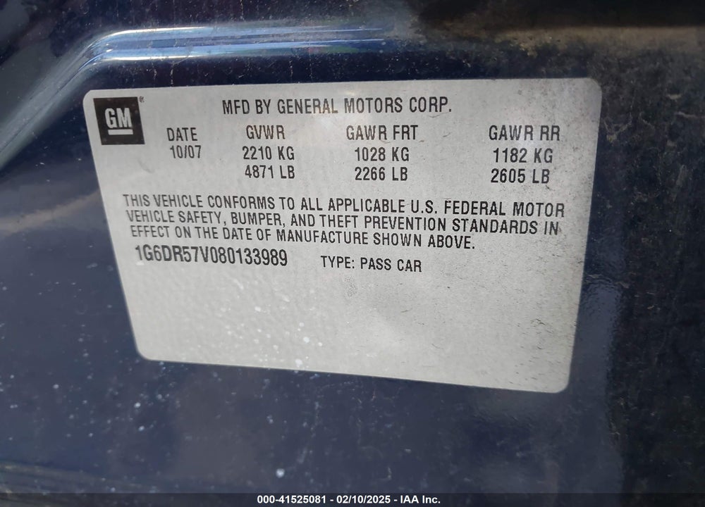 2008 CADILLAC CTS VIN: 1G6DR57V080133989
