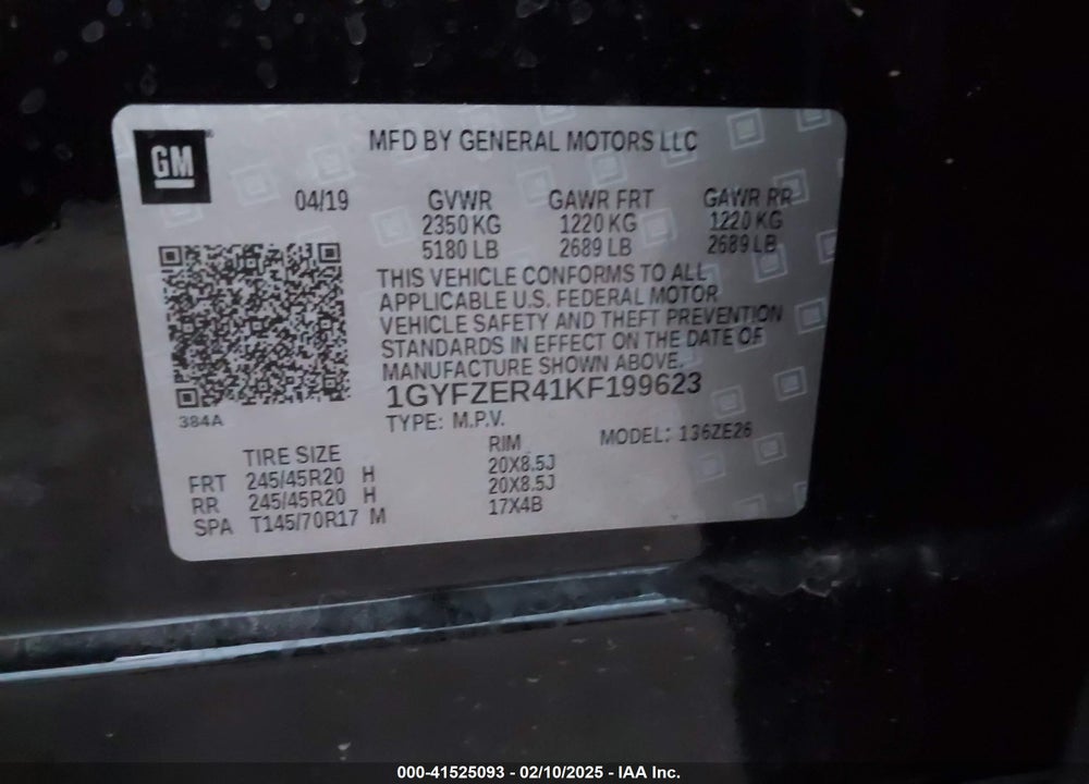 2019 CADILLAC XT4 SPORT VIN: 1GYFZER41KF199623