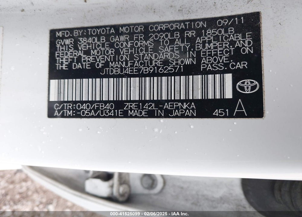 2011 TOYOTA COROLLA LE VIN: JTDBU4EE7B9162571