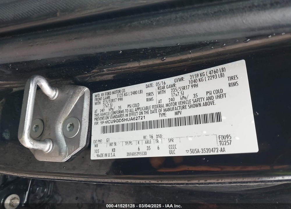 2017 FORD ESCAPE SE VIN: 1FMCU9GD5HUA62721