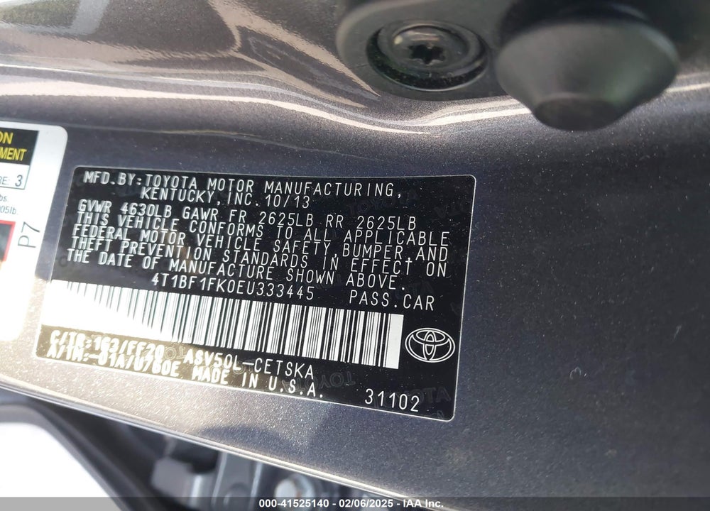 2014 TOYOTA CAMRY SE VIN: 4T1BF1FK0EU333445