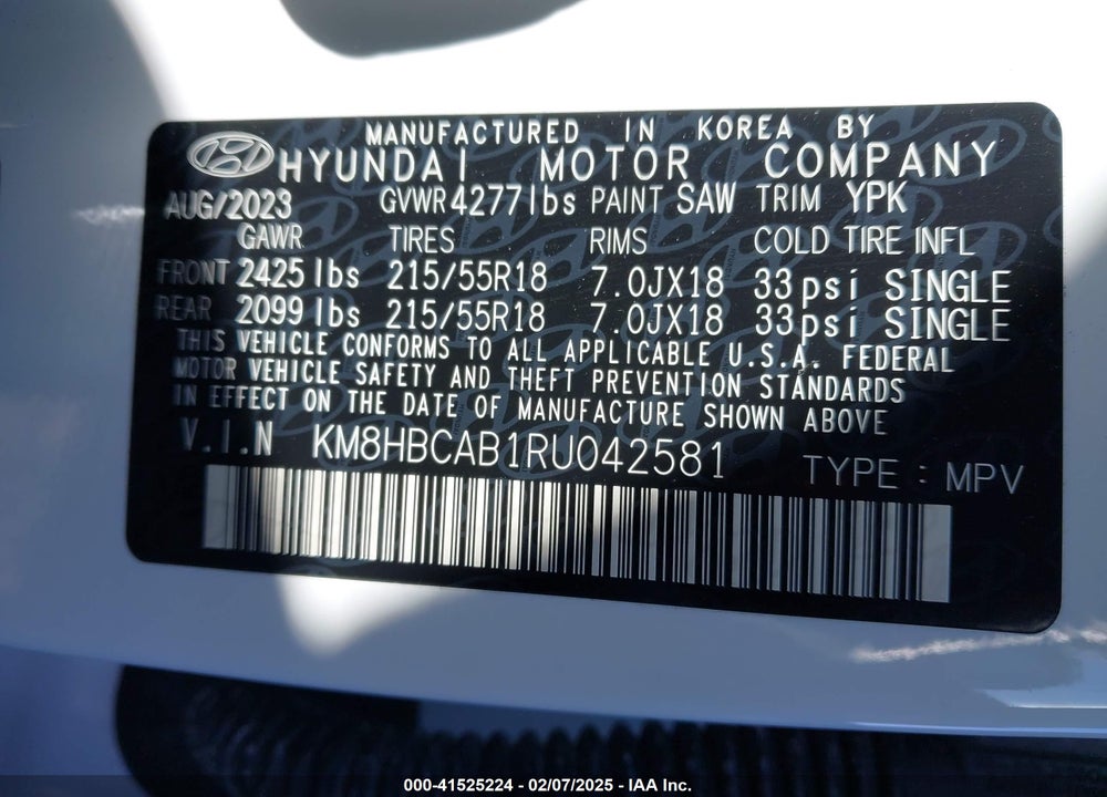 2024 HYUNDAI KONA SEL VIN: KM8HBCAB1RU042581