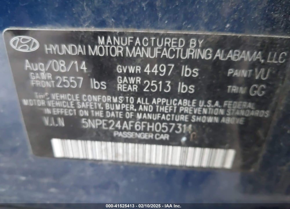 2015 HYUNDAI SONATA VIN: 5NPE24AF6FH057311