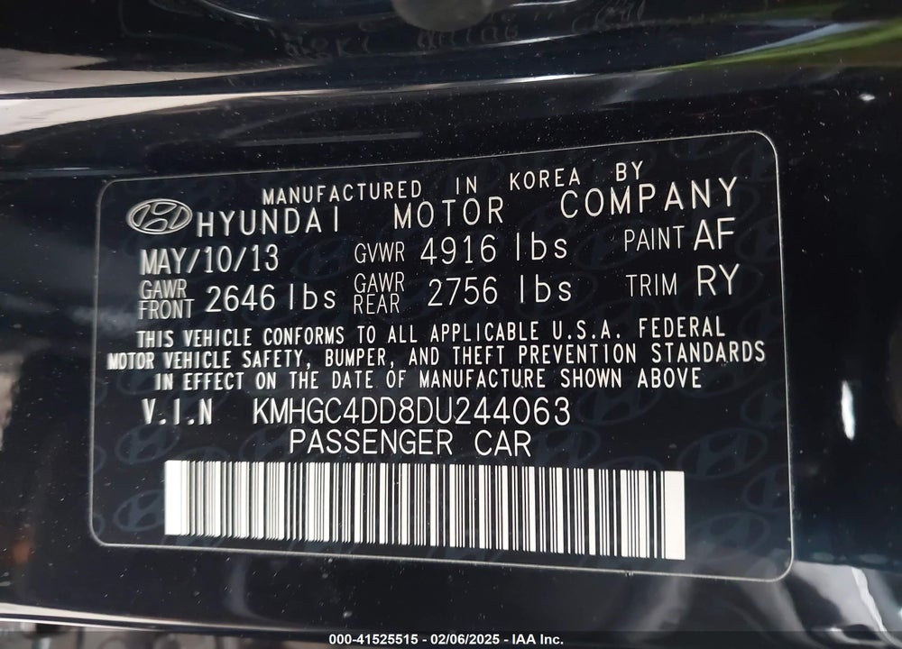2013 HYUNDAI GENESIS VIN: KMHGC4DD8DU244063