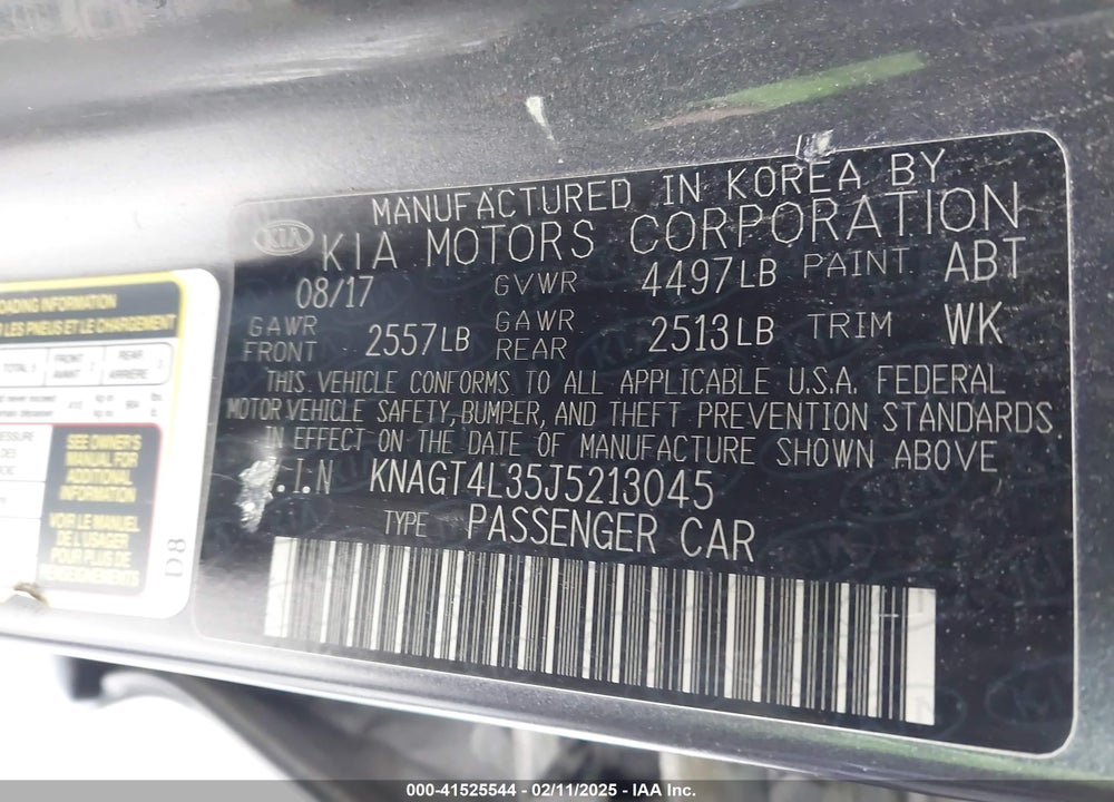 2018 KIA OPTIMA VIN: KNAGT4L35J5213045