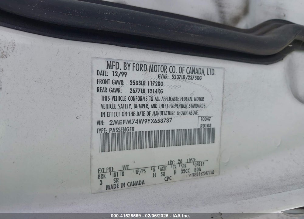 2000 MERCURY GRAND MARQUIS VIN: 2MEFM74W9YX658787