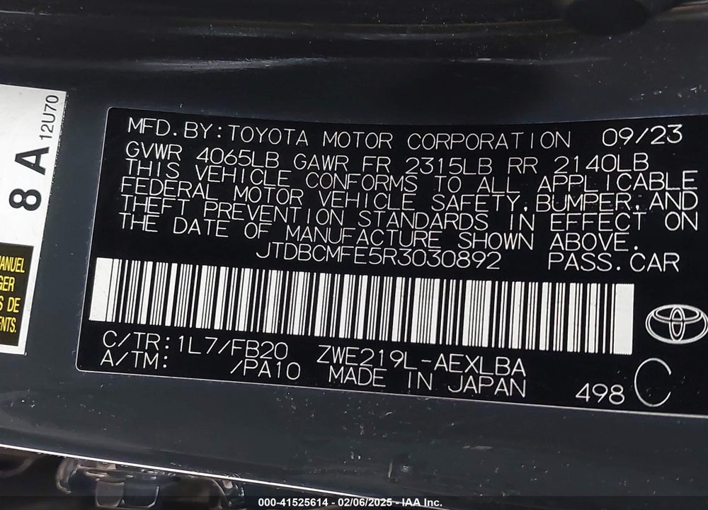 2024 TOYOTA COROLLA VIN: JTDBCMFE5R3030892