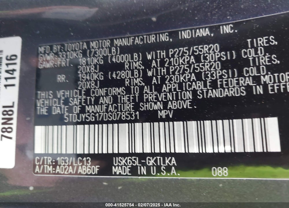 2013 TOYOTA SEQUOIA LIMITED 5.7L V8 VIN: 5TDJY5G17DS078531