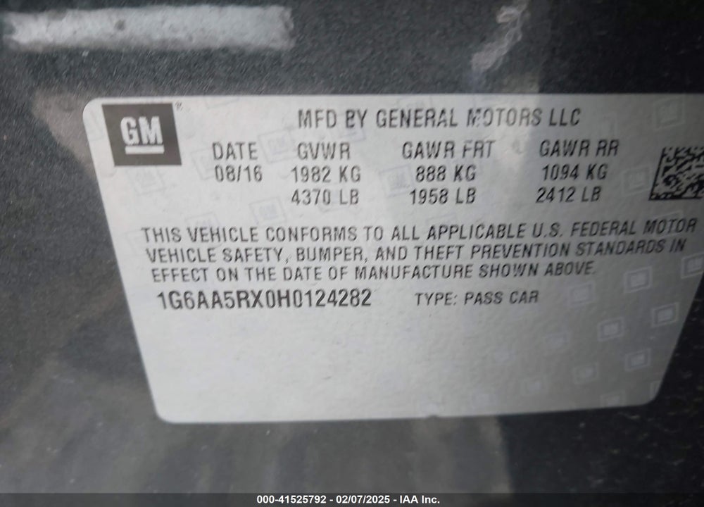 2017 CADILLAC ATS VIN: 1G6AA5RX0H0124282