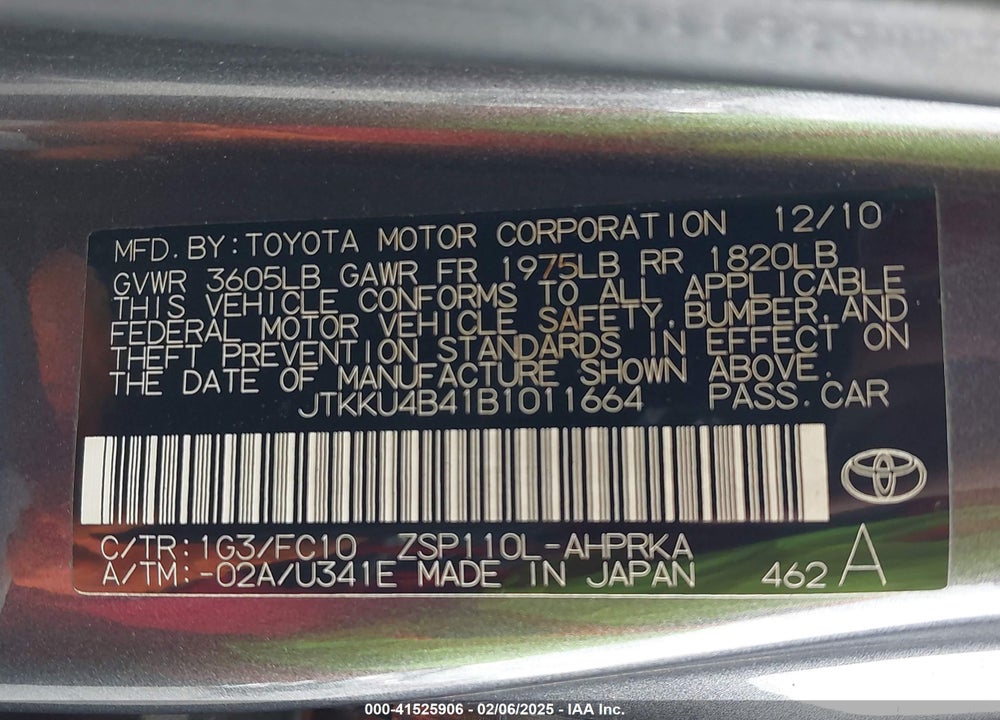 2011 SCION XD VIN: JTKKU4B41B1011664