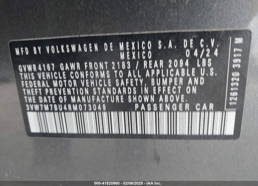 2024 VOLKSWAGEN JETTA 1.5T SE VIN: 3VW7M7BU4RM073049