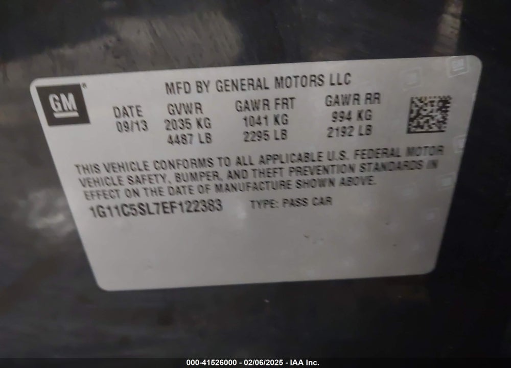 2014 CHEVROLET MALIBU VIN: 1G11C5SL7EF122383