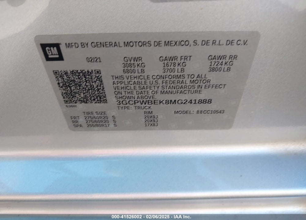 2021 CHEVROLET SILVERADO 1500 2WD SHORT BED CUSTOM VIN: 3GCPWBEK8MG241888