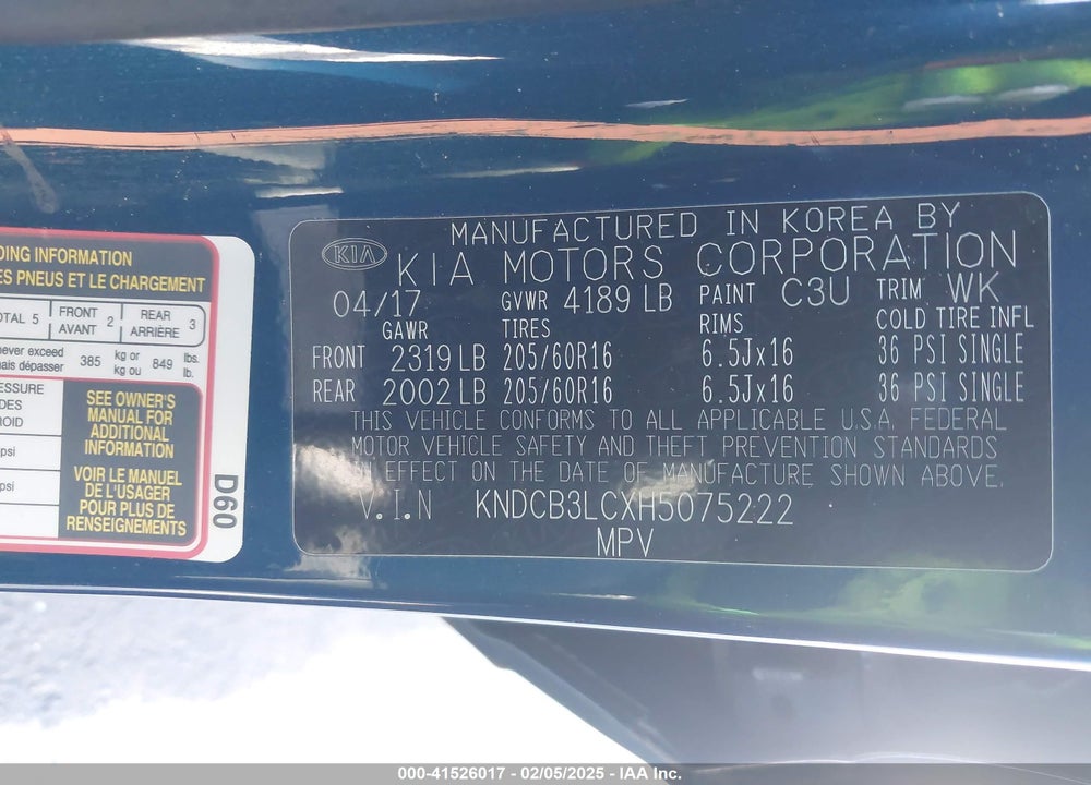 2017 KIA NIRO LX VIN: KNDCB3LCXH5075222