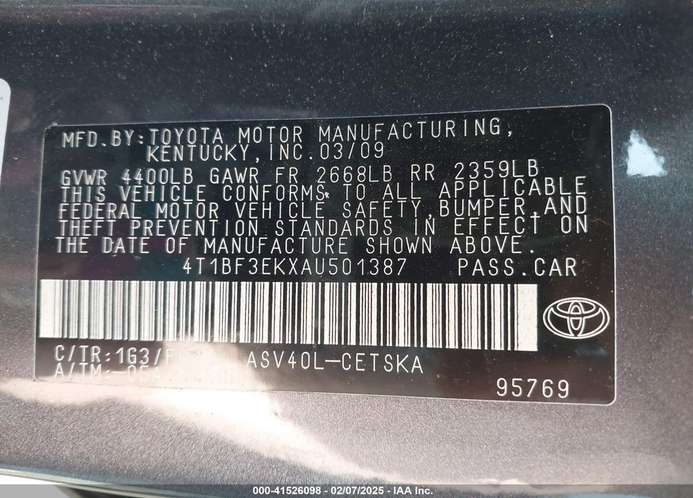 2010 TOYOTA CAMRY SE VIN: 4T1BF3EKXAU501387
