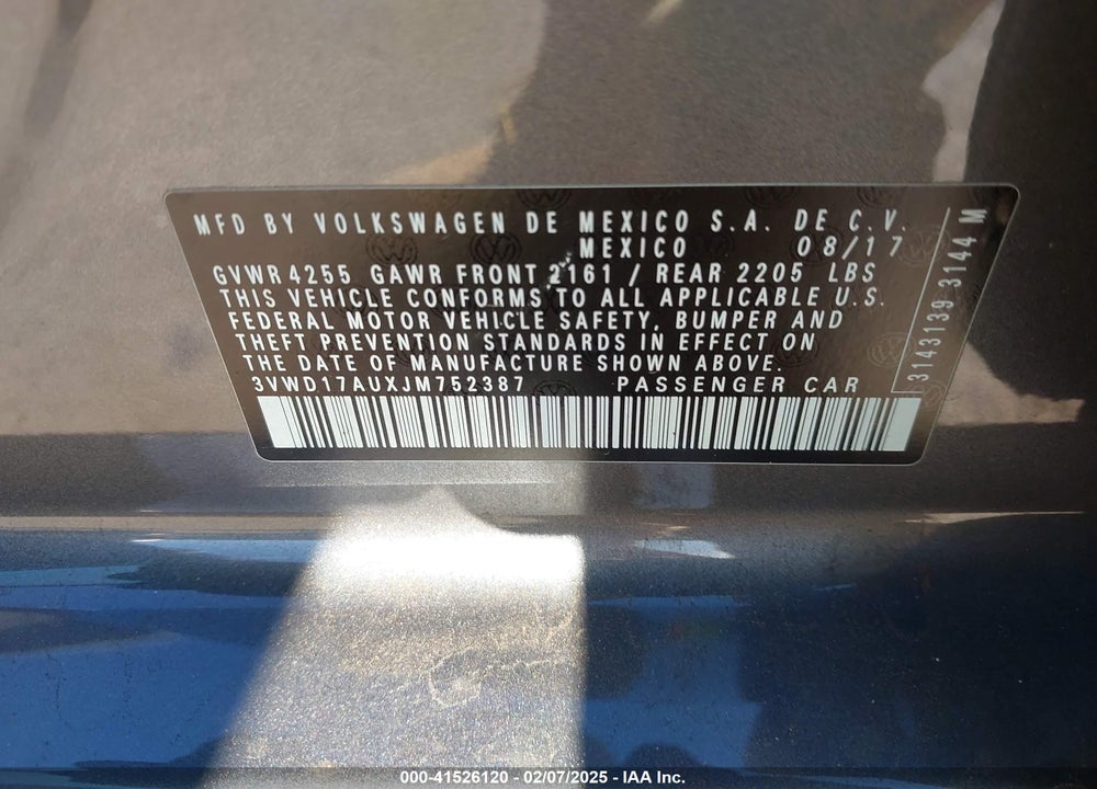 2018 VOLKSWAGEN GOLF SPORTWAGEN VIN: 3VWD17AUXJM752387