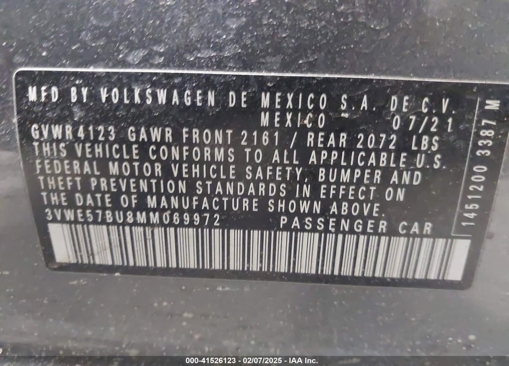 2021 VOLKSWAGEN JETTA VIN: 3VWE57BU8MM069972