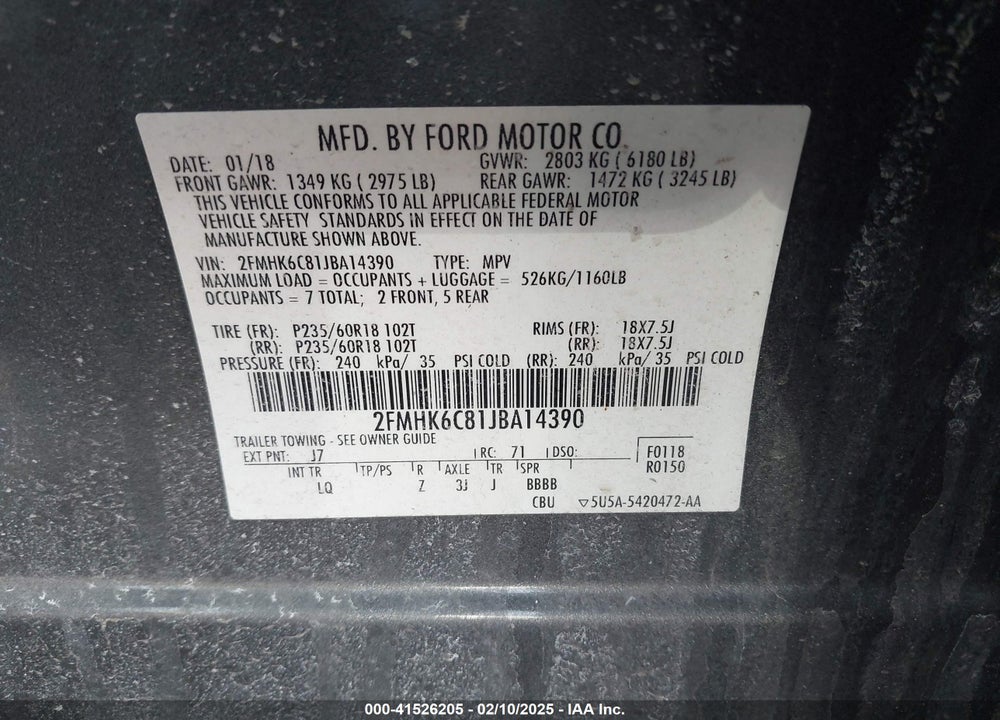 2018 FORD FLEX SEL VIN: 2FMHK6C81JBA14390
